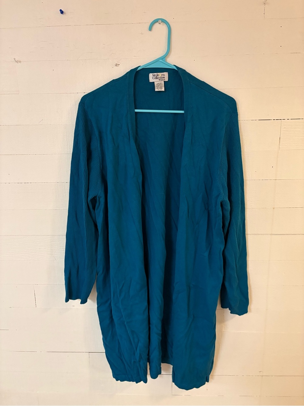 Style & Co Collection Womens 1X Teal Cotton Open Front Long Cardigan